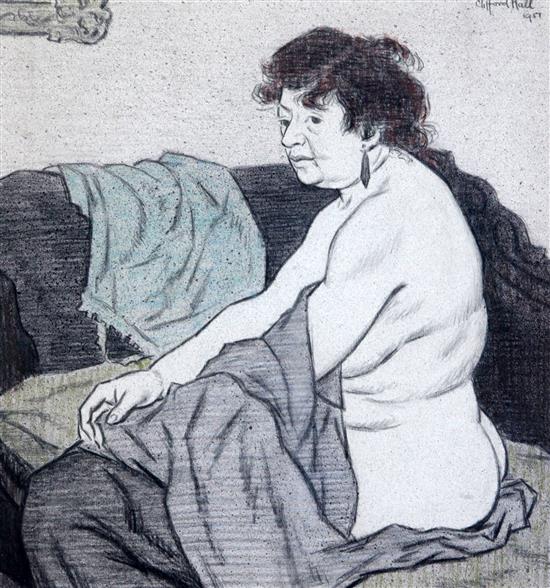 § Clifford Hall (1904-1973) Seated woman, 12.75 x 12in.